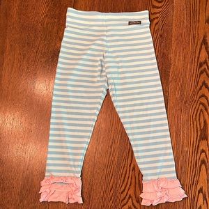Matilda Jane Blue Striped Leggings Pink Ruffles   NWOT size 12 Girl